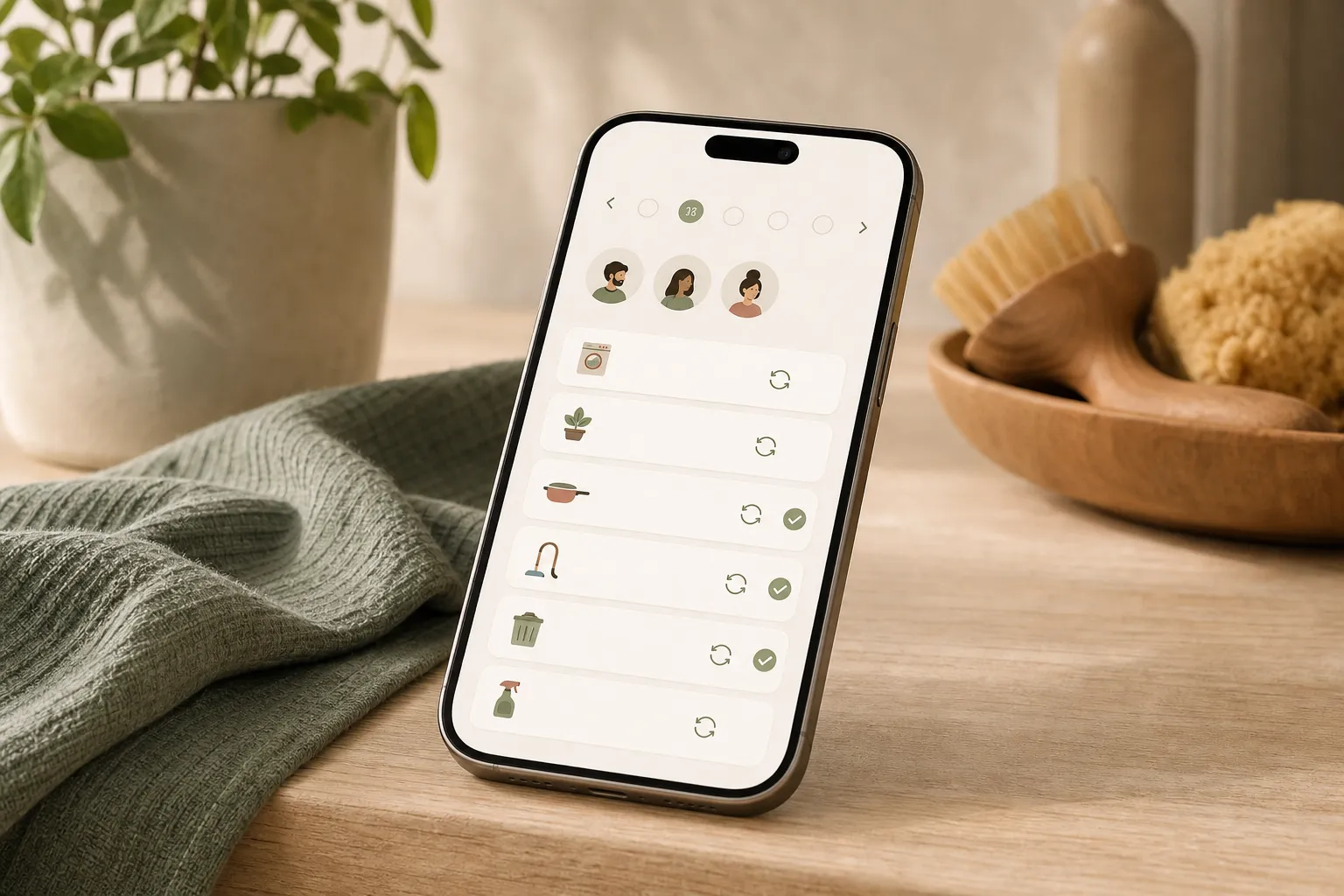A phone showing a recurring household chore schedule and rotation
